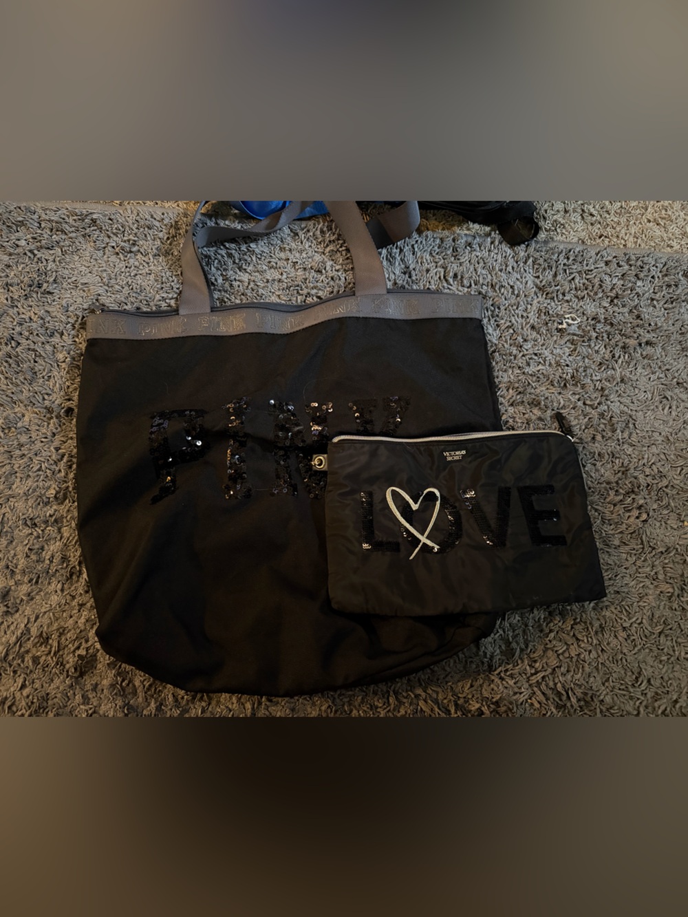 PINK Victoria's Secret Black Tote with Black Pouch